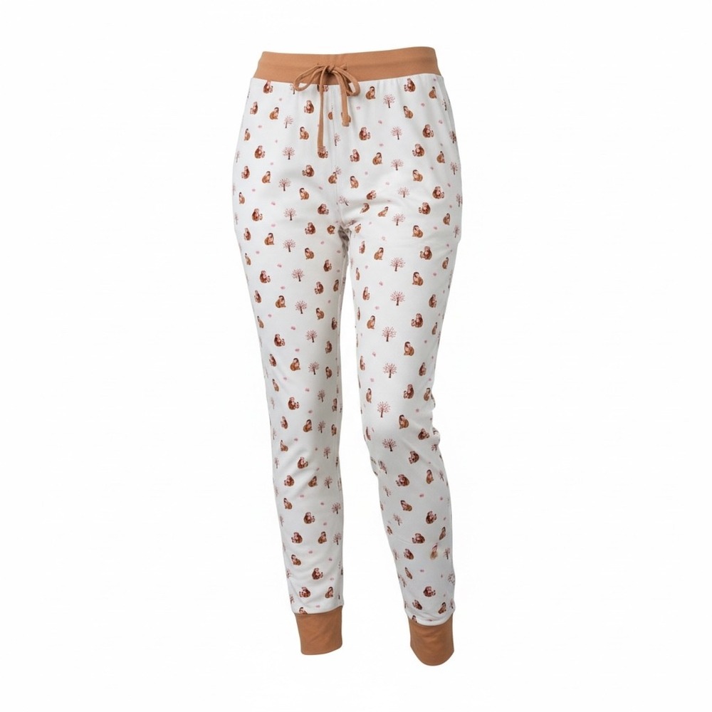 Bubble Baby Bamboo Viscose Monkey Print Pajama Jogger Pants White Tan XXL/XXXL